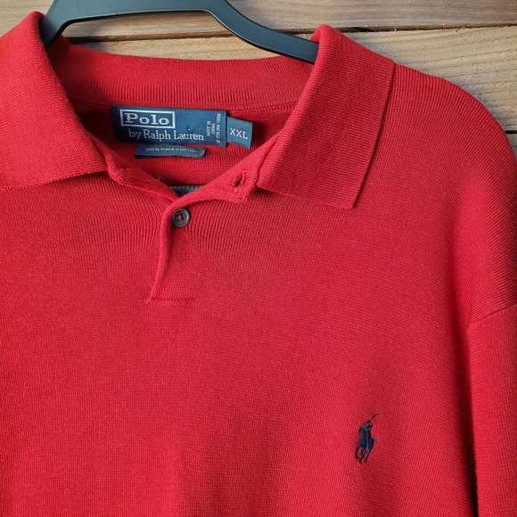 Polo Ralph Lauren Pima Cotton Collared Pullover Sweater Long Sleeve Sz XXL Red - Picture 2 of 7